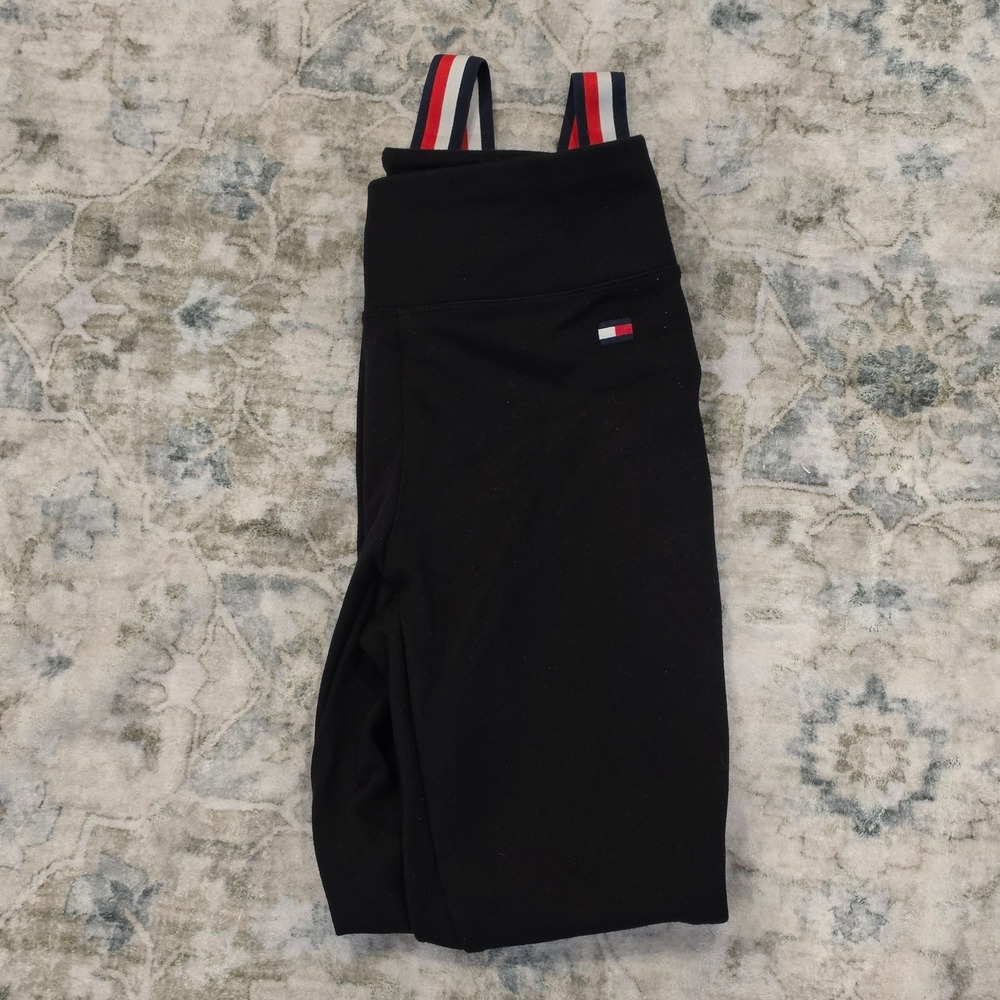 Tommy Hilfiger Sport Womens Black Stirrup Leggings High Rise Striped Trim XS